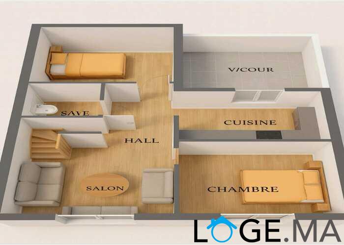 Réservation sur plan des appartements dans R+2 avec demi terrasse a Mollay Albdlah Amghar. 