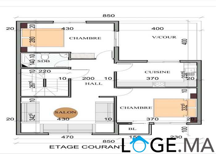 Réservation sur plan des appartements dans R+2 avec demi terrasse a Mollay Albdlah Amghar. 