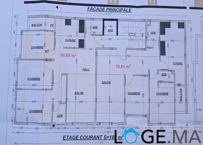 Réservation sur plan dans un immeuble R+3 étage courant a el jadida